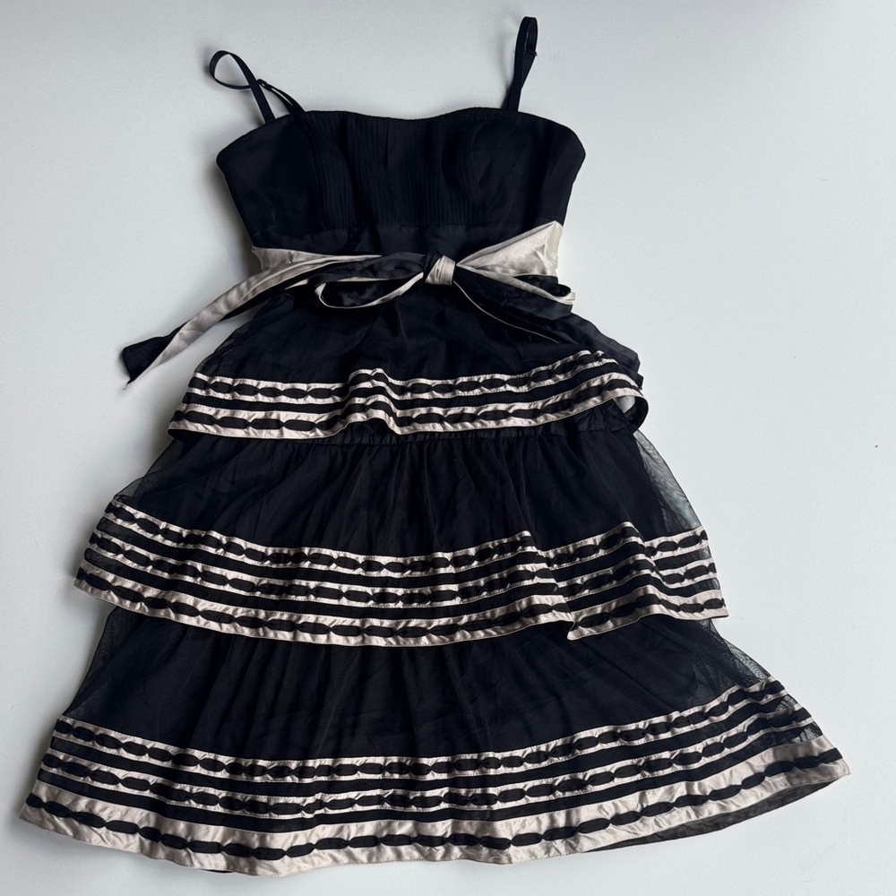 BCBGMaxAzria Black and Cream Tiered Party Dress